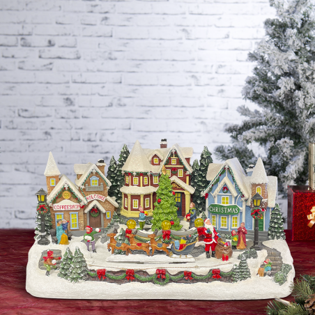 Villaggio Slitta Babbo Natale 367009 Addobbi con Luci Suoni e Movimento 44x26x23
