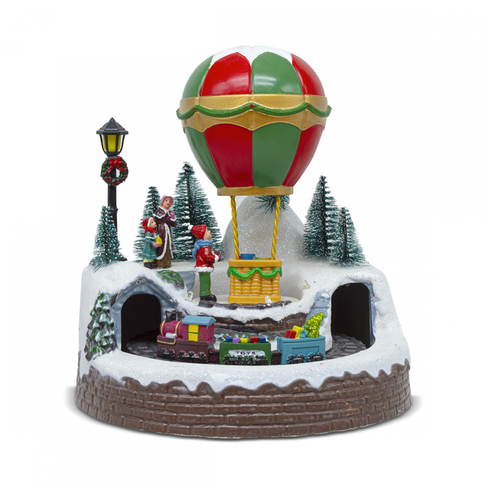 Mongolfiera Villaggio Natalizio 19x19x23cm 361055 con Luci, Musica e Movimento
