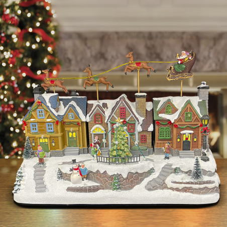 Villaggio Natalizio Slitta 367011 Addobbo con Luci Suoni e Movimento 40x18x28cm