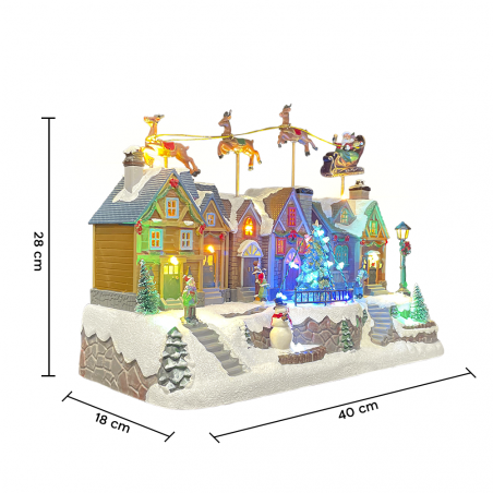 Villaggio Natalizio Slitta 367011 Addobbo con Luci Suoni e Movimento 40x18x28cm