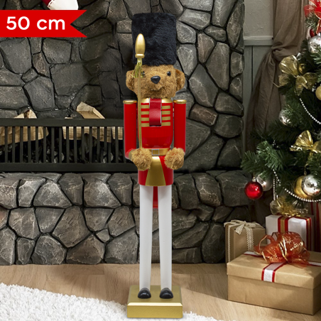 Orso Schiaccianoci 50H cm 433007 Soldatino Rosso Addobbo Decorazioni di Natale