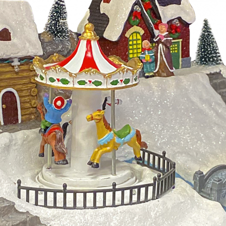 Villaggio Carousel Natalizio 38x27x24 cm 361062 con Luci Musica e Movimento