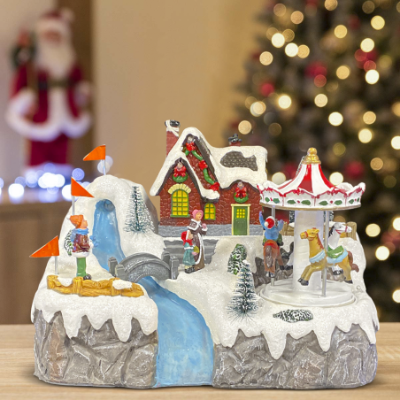 Villaggio Natalizio 24x15x18cm 361075 Addobbo con Luci Musica e Movimento