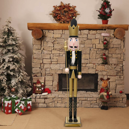 Soldatino Schiaccianoci 120Hcm 433052 Decorazioni di Natale Nero Oro con Scettro