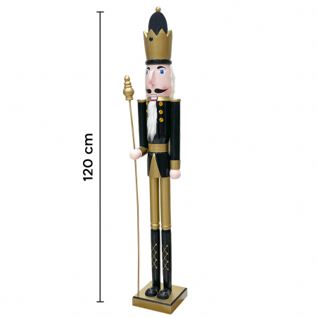 Soldatino Schiaccianoci 120Hcm 433052 Decorazioni di Natale Nero Oro con Scettro