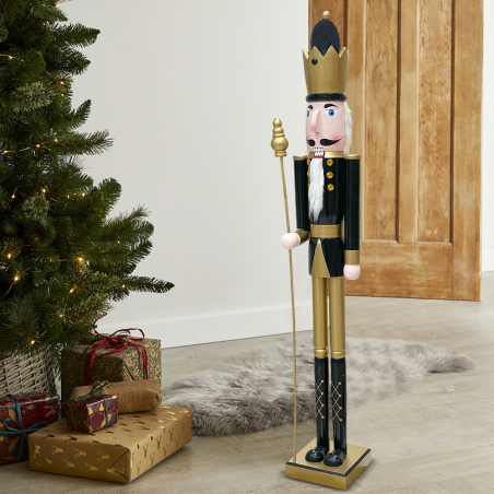 Soldatino Schiaccianoci 120Hcm 433052 Decorazioni di Natale Nero Oro con Scettro