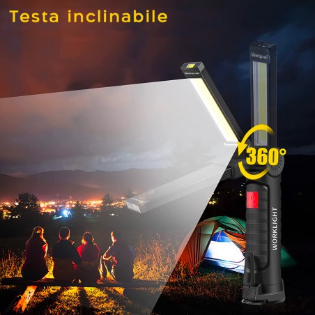Mini Torcia Ricaricabile LED COB 400529 Magnetica Snodata Luce Emergenza Lavoro
