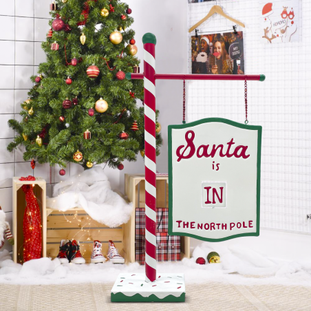 Cartello Babbo Rosso 45x15x77cm 436003 Addobbi Decorazione Natalizia Santa Claus