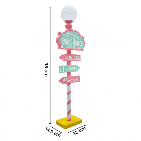 Cartello Indicazioni Babbo Natale 436016 Addobbi Candy Christmas Rosa con Luci