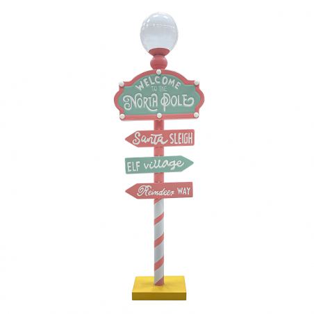 Cartello Indicazioni Babbo Natale 436016 Addobbi Candy Christmas Rosa con Luci