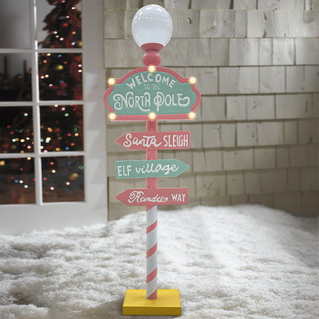 Cartello Indicazioni Babbo Natale 436016 Addobbi Candy Christmas Rosa con Luci