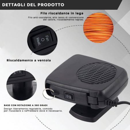 Termoventilatore Sbrinatore Portatile Riscaldamento Auto Presa Accendisigari 12V