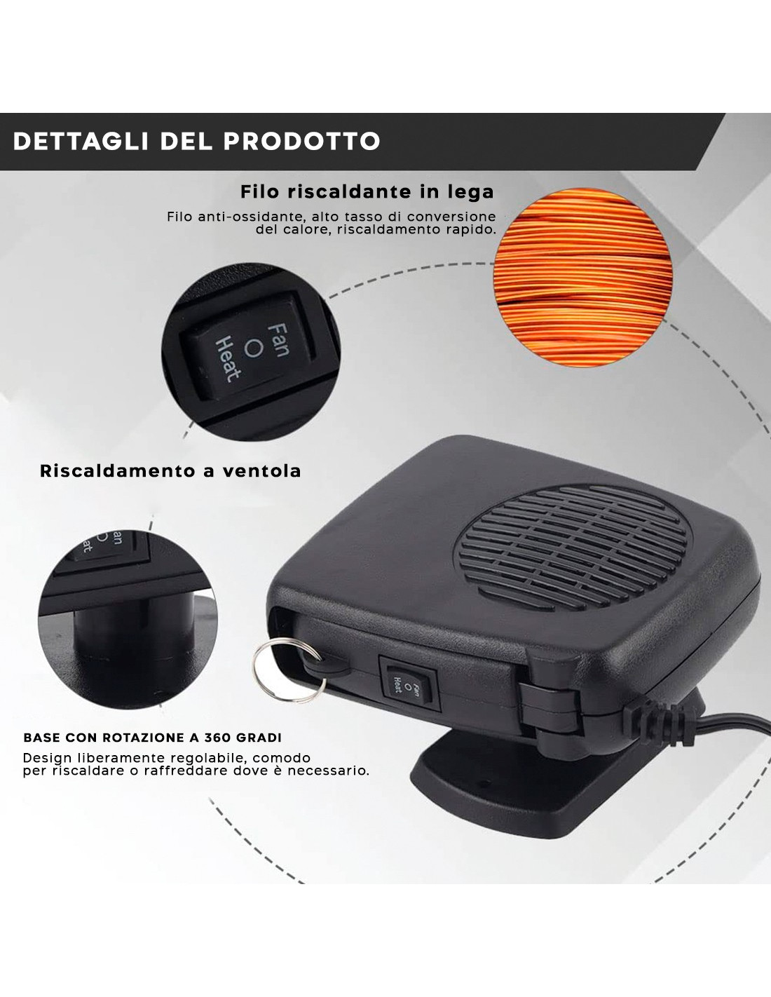 Termoventilatore Sbrinatore Portatile Riscaldamento Auto Presa  Accendisigari 12V