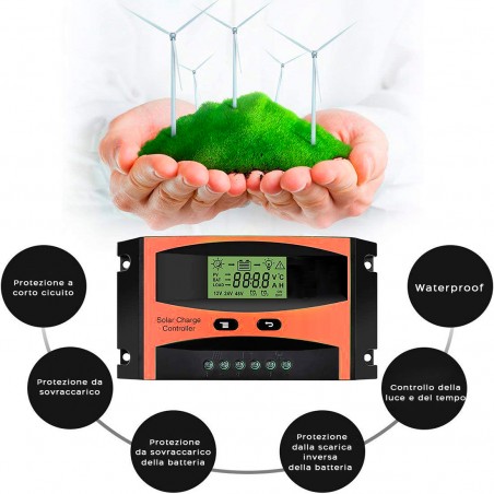 Regolatore di Carica Pannello Solare Fusibile 10A Monitoraggio PWM con Display