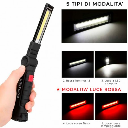 Mini Torcia Ricaricabile LED COB 400529 Magnetica Snodata Luce Emergenza Lavoro