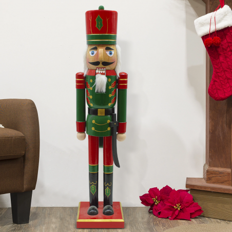 Soldatino Schiaccianoci 90H 433033 Decorazioni di Natale Rosso e Verde con Spada