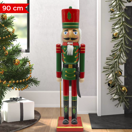 Soldatino Schiaccianoci 90H 433033 Decorazioni di Natale Rosso e Verde con Spada