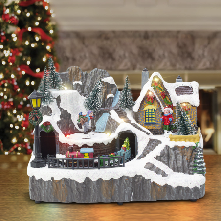 Villaggio Natalizio 23x15x18cm 361074 Addobbo con Luci Musica e Movimento