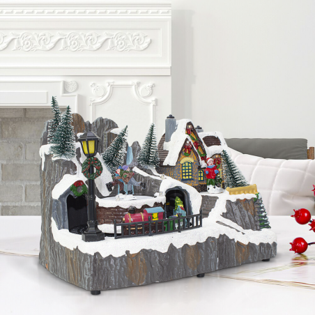 Villaggio Natalizio 23x15x18cm 361074 Addobbo con Luci Musica e Movimento