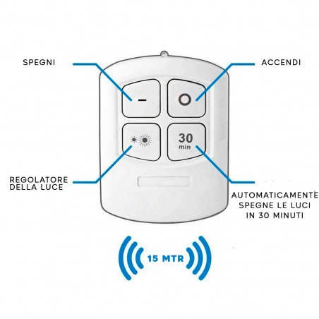 Set 3 Faretti LED Light Remote Control per Armadio a Batterie con Telecomando