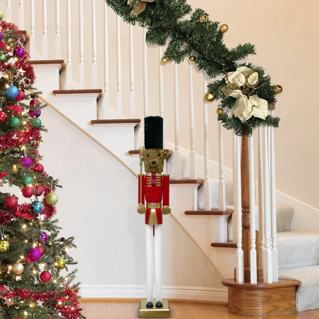 Orso Schiaccianoci 90H cm 433008 Soldatino Rosso Addobbo Decorazioni di Natale