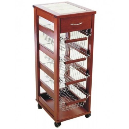 Carrello Vesuvio Noce 82x38x48 cm portafrutta da cucina in legno faggio MAS019