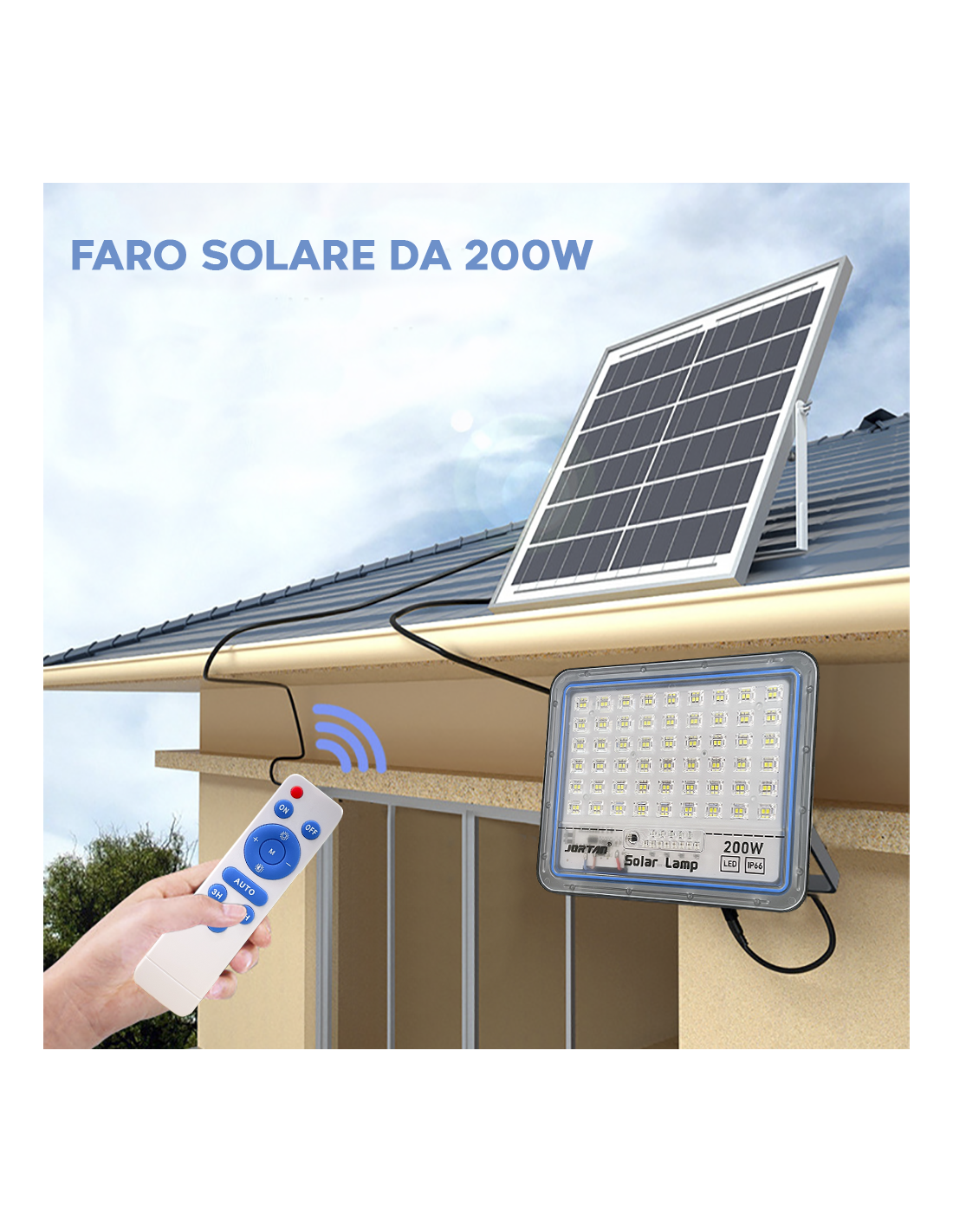 FARO LED CON PANNELLO SOLARE CREPUSCOLARE DA 200W