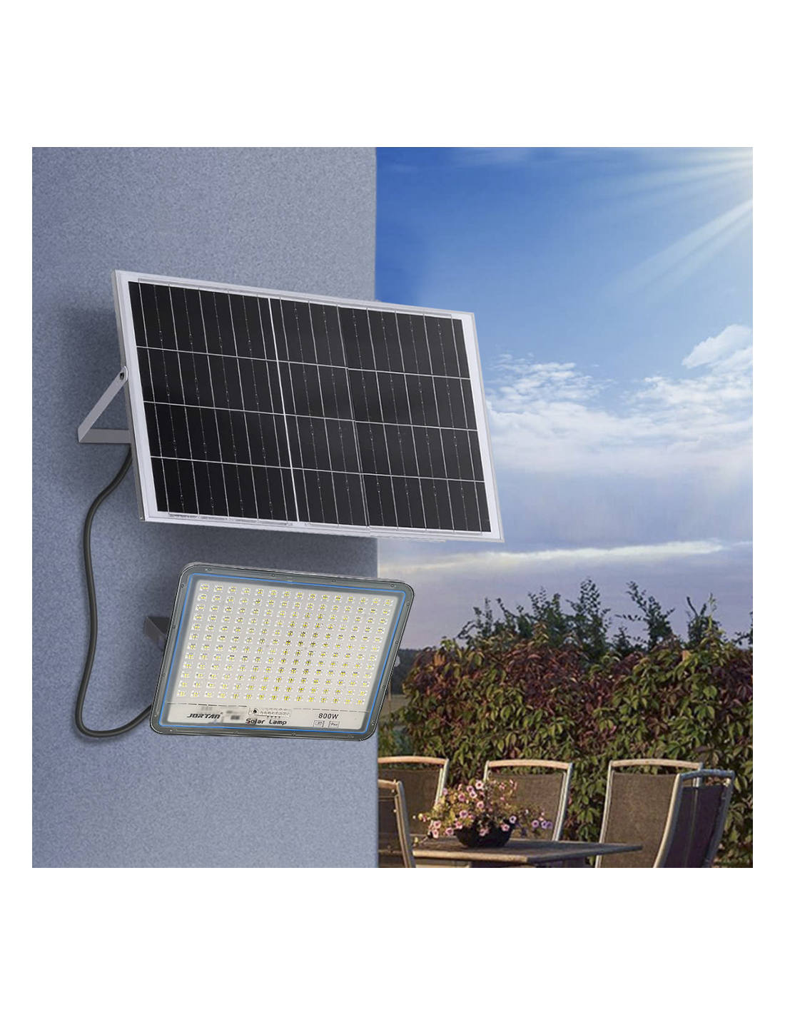 FARO FARETTO 800W LED PANNELLO ENERGIA SOLARE FOTOVOLTAICO CREPUSCOLARE  BATTERIA