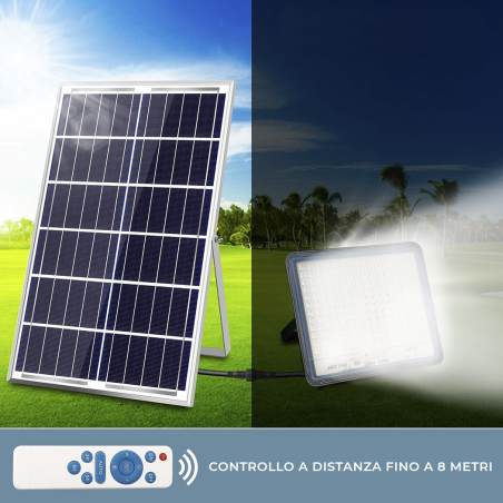 Faro LED Lampada Pannello Solare 800W 540074 Crepuscolare con Telecomando IP66