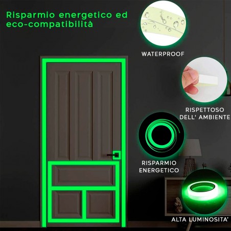 Nastro Luminoso Glow in The Dark Tape 3cm x 3mt 00129 Fluorescente Adesivo Verde