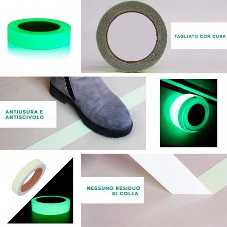 Nastro Luminoso Glow in The Dark Tape 3cm x 3mt 00129 Fluorescente Adesivo Verde
