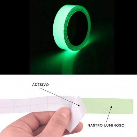 Nastro Luminoso Glow in The Dark Tape 3cm x 3mt 00129 Fluorescente Adesivo Verde