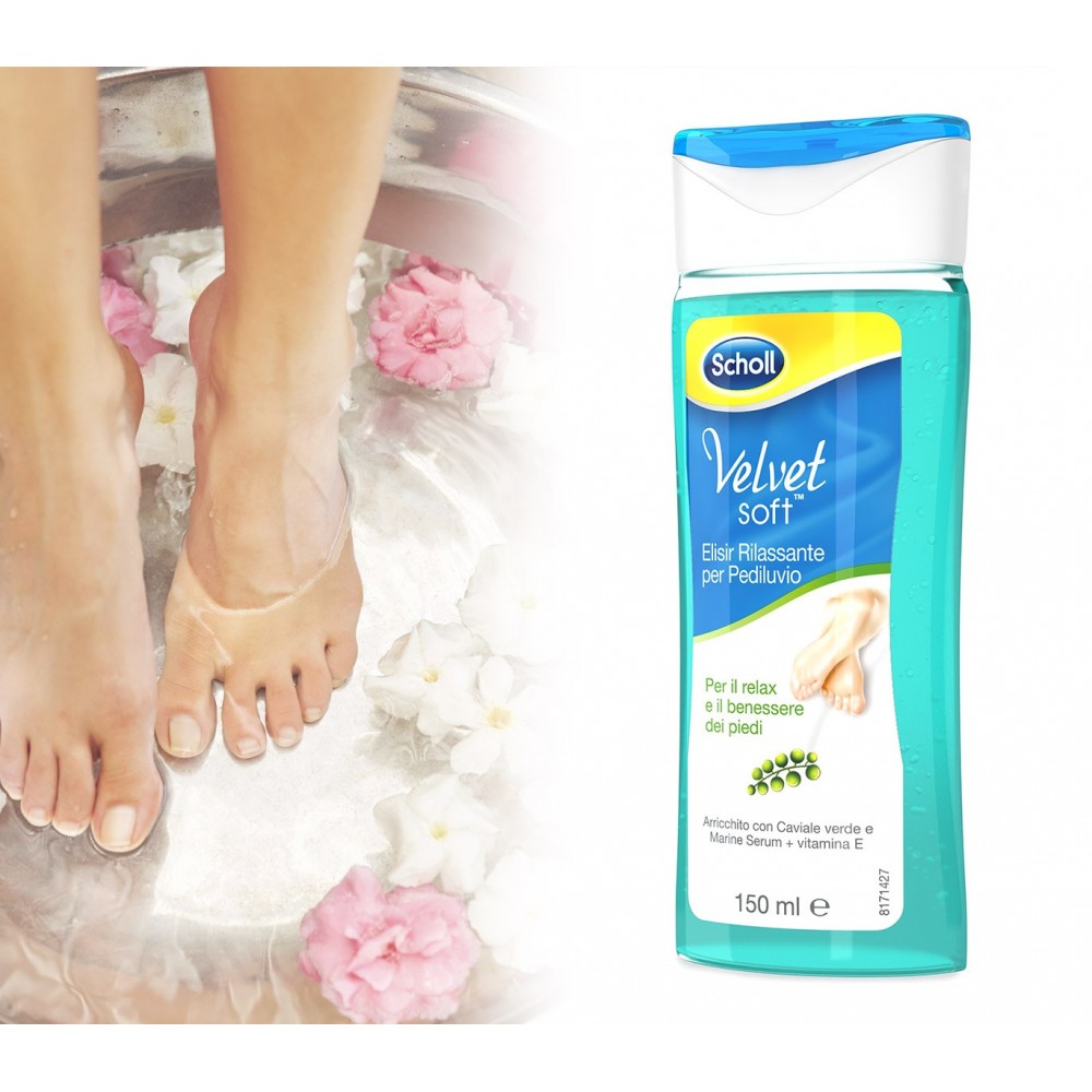Dr. Scholl Velvet soft elisir rilassante per pediluvio piedi con caviale verde vitamina E e minerali marini