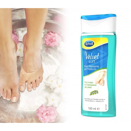Dr. Scholl Velvet soft elisir rilassante per pediluvio piedi con caviale verde vitamina E e minerali marini