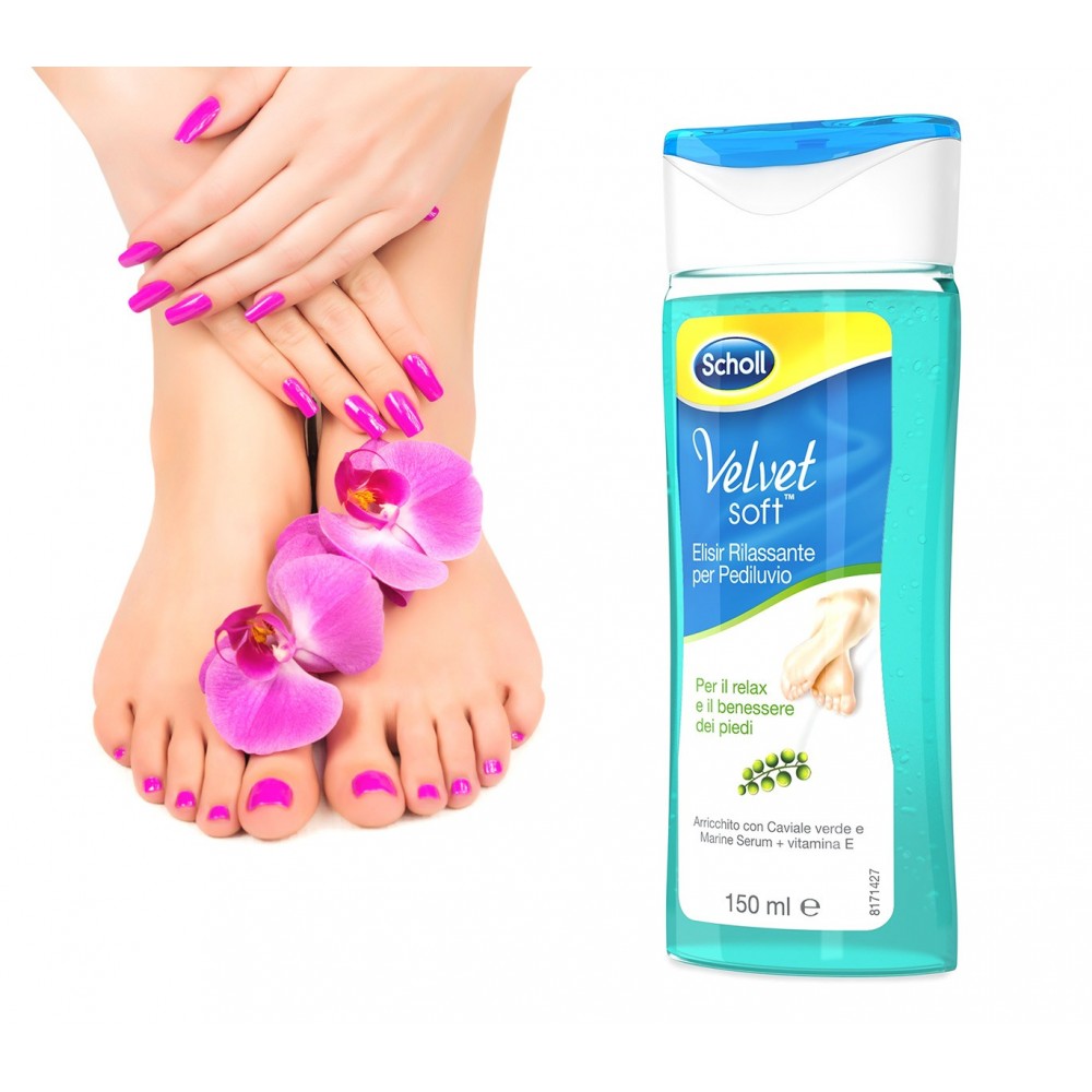 Dr. Scholl Velvet soft elisir rilassante per pediluvio piedi con caviale verde vitamina E e minerali marini