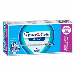 Penna a Sfera Nera Paper Mate Replay Cancellabile Confezione 12 Pezzi Punta 1mm