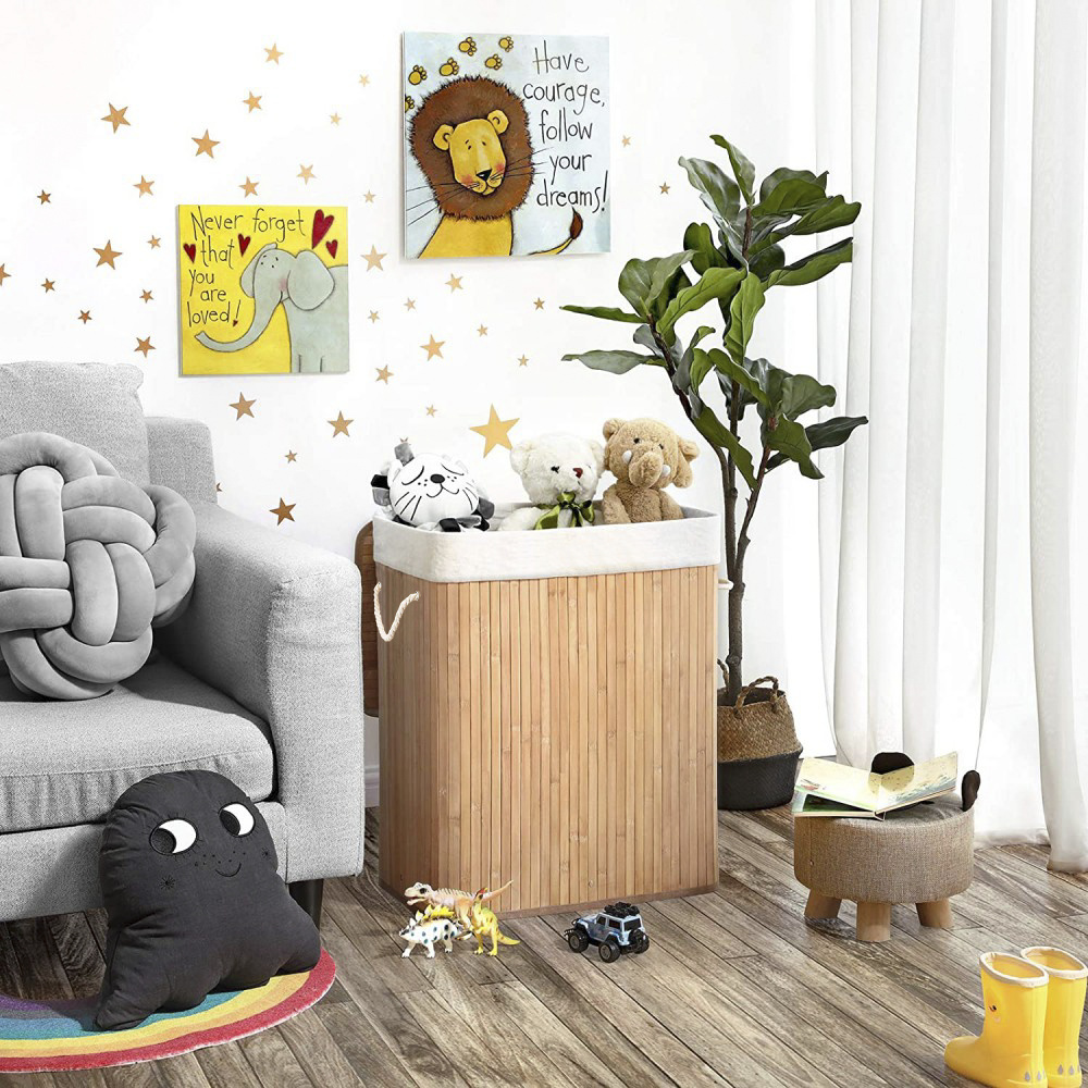 Cesto Porta Biancheria in Bamboo con Manici e...