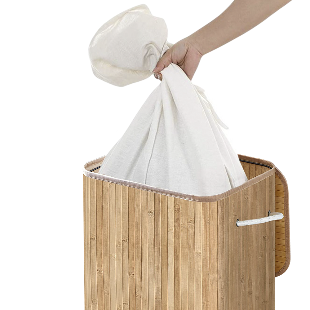 Cesto Porta Biancheria in Bamboo con Manici e...