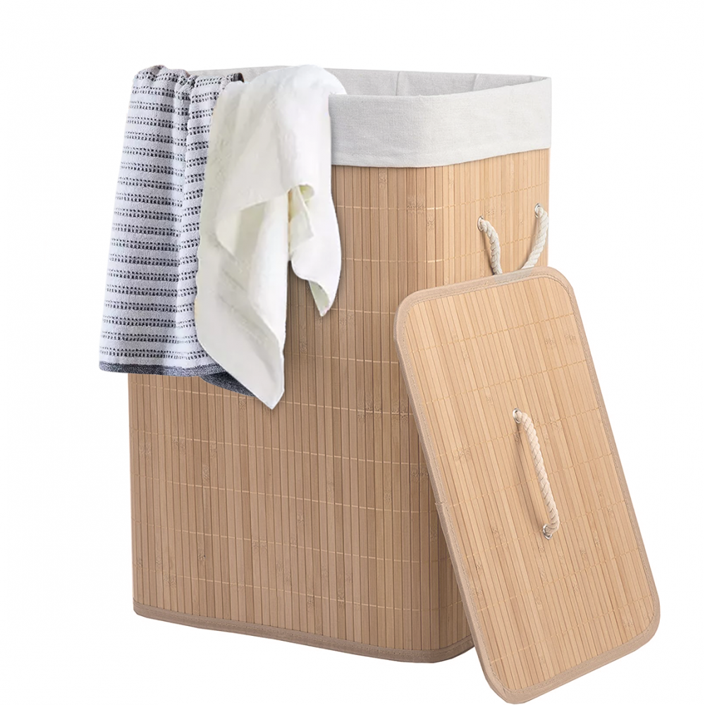Cesto Porta Biancheria in Bamboo con Manici e...