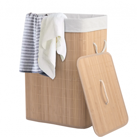 Cesto Porta Biancheria in Bamboo con Manici e Coperchio 60 x 40 x 27 cm