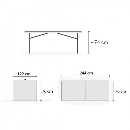 Tavolo Pieghevole SILVERA XL Trasportabile a Valigetta da Giardino 244X76X74 cm