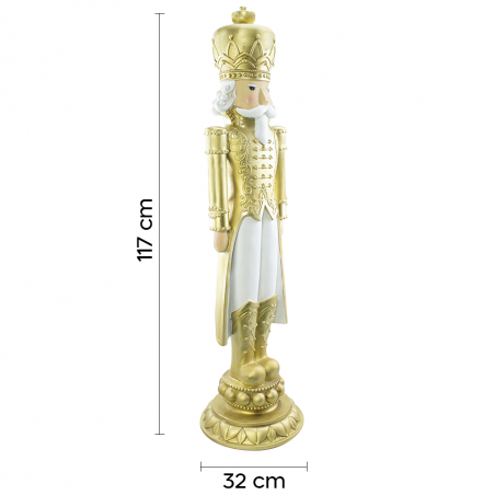 Soldato Schiaccianoci di Natale Bianco e Oro H117cm 436025 Poliresina con Luci