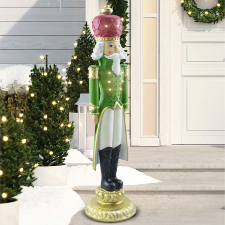Soldato Schiaccianoci di Natale Verde H91cm 436020 Poliresina con Minilucciole