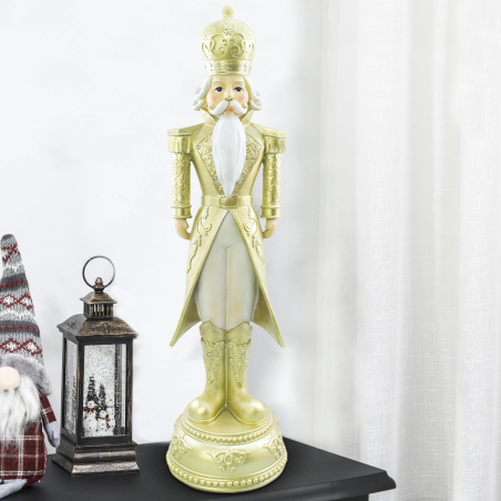Soldato Schiaccianoci di Natale Bianco e Oro H71cm 436023 Poliresina con Luci