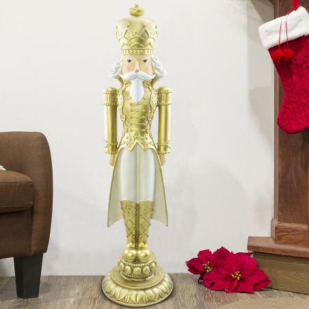 Soldato Schiaccianoci di Natale Bianco e Oro H91cm 436019 Poliresina con Luci
