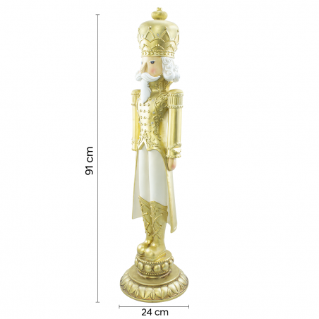 Soldato Schiaccianoci di Natale Bianco e Oro H91cm 436019 Poliresina con Luci
