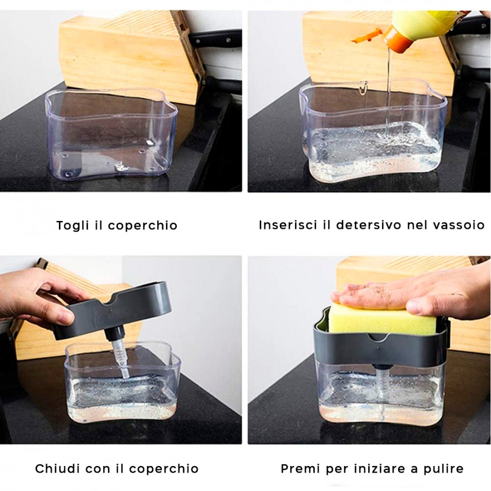 Dispenser Sapone per Cucina con Spugna 2in1...