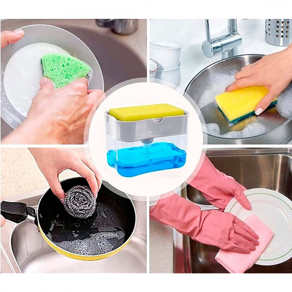 Dispenser Sapone per Cucina con Spugna 2in1...