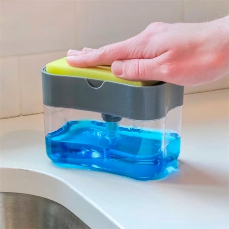 Dispenser Sapone per Cucina con Spugna 2in1 Pompa Erogatore Detersivo per Piatti