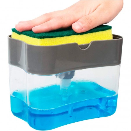 Dispenser Sapone per Cucina con Spugna 2in1 Pompa Erogatore Detersivo per Piatti